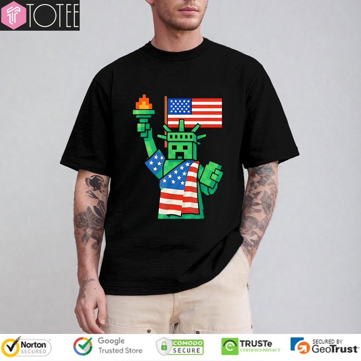 Minecraft Statue Of Liberty American Flag 4Th Of July T-shirt