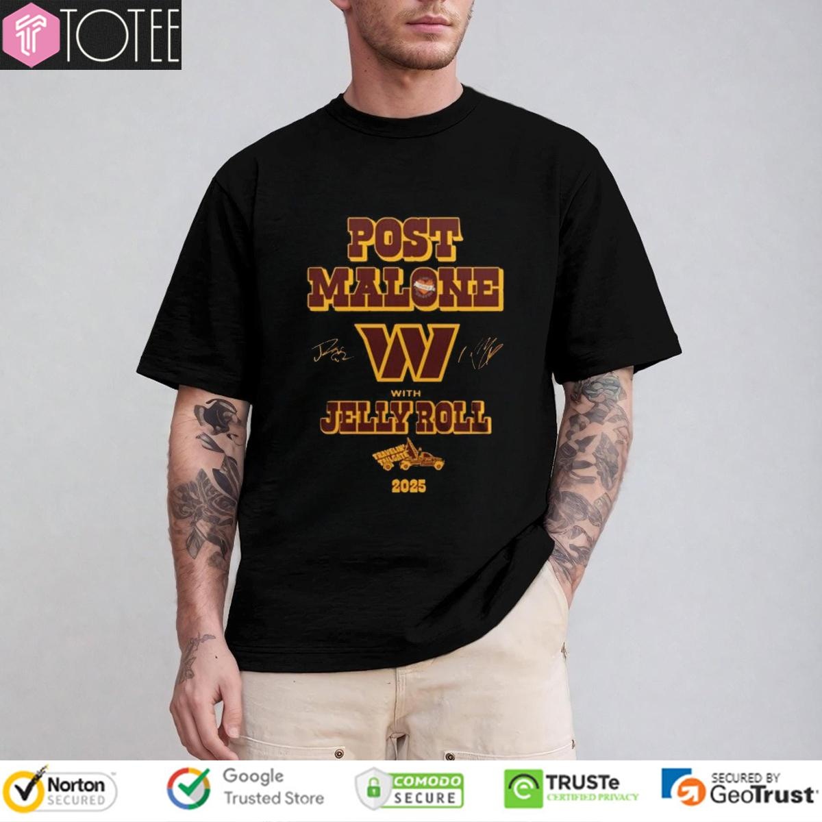 Washington Commanders Post Malone Jelly Roll Big Ass Tour 2025 Signed T-shirt