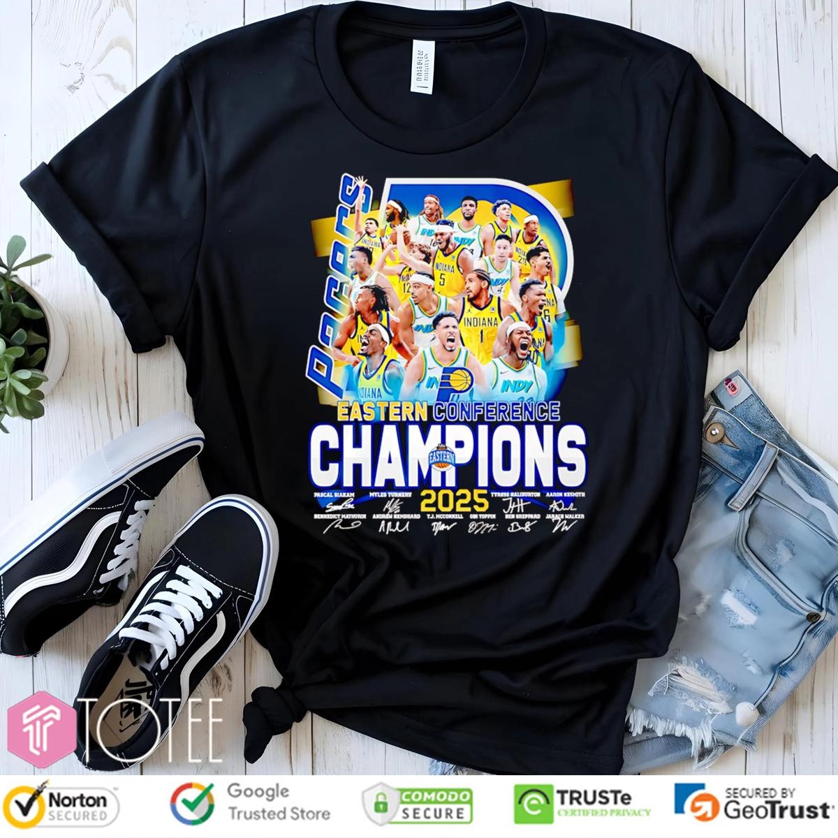 Indiana Pacers Nba Eastern Conference Champions 2025 Signatures T-shirt