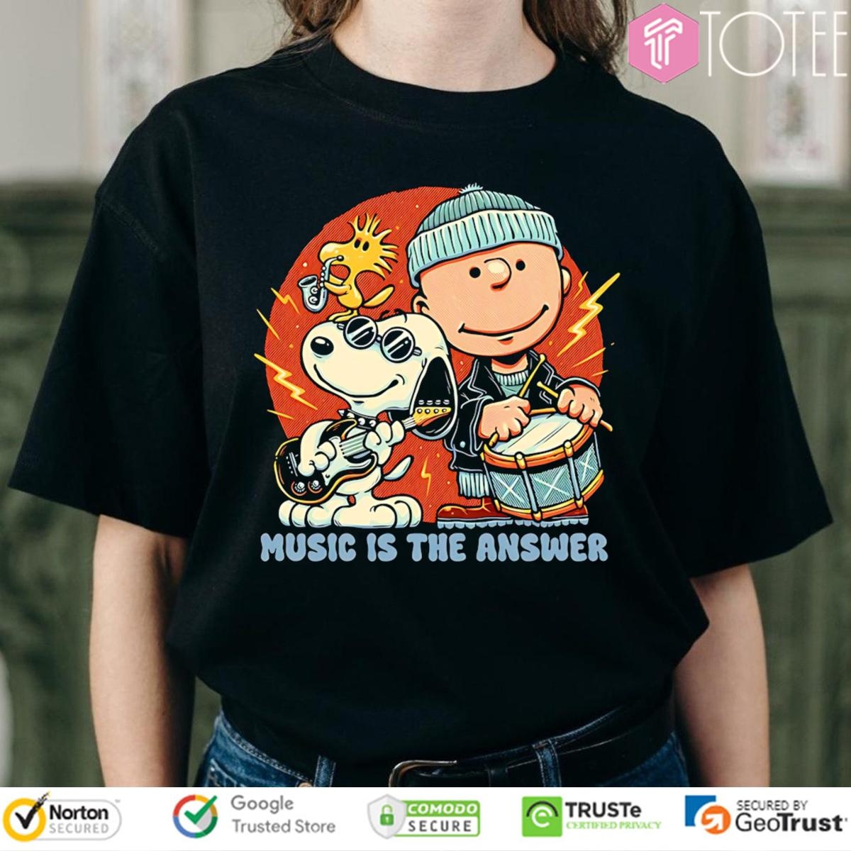Peanuts Band Music Is The Answer Snoopy Charlie Brown Woodstock T-shirt