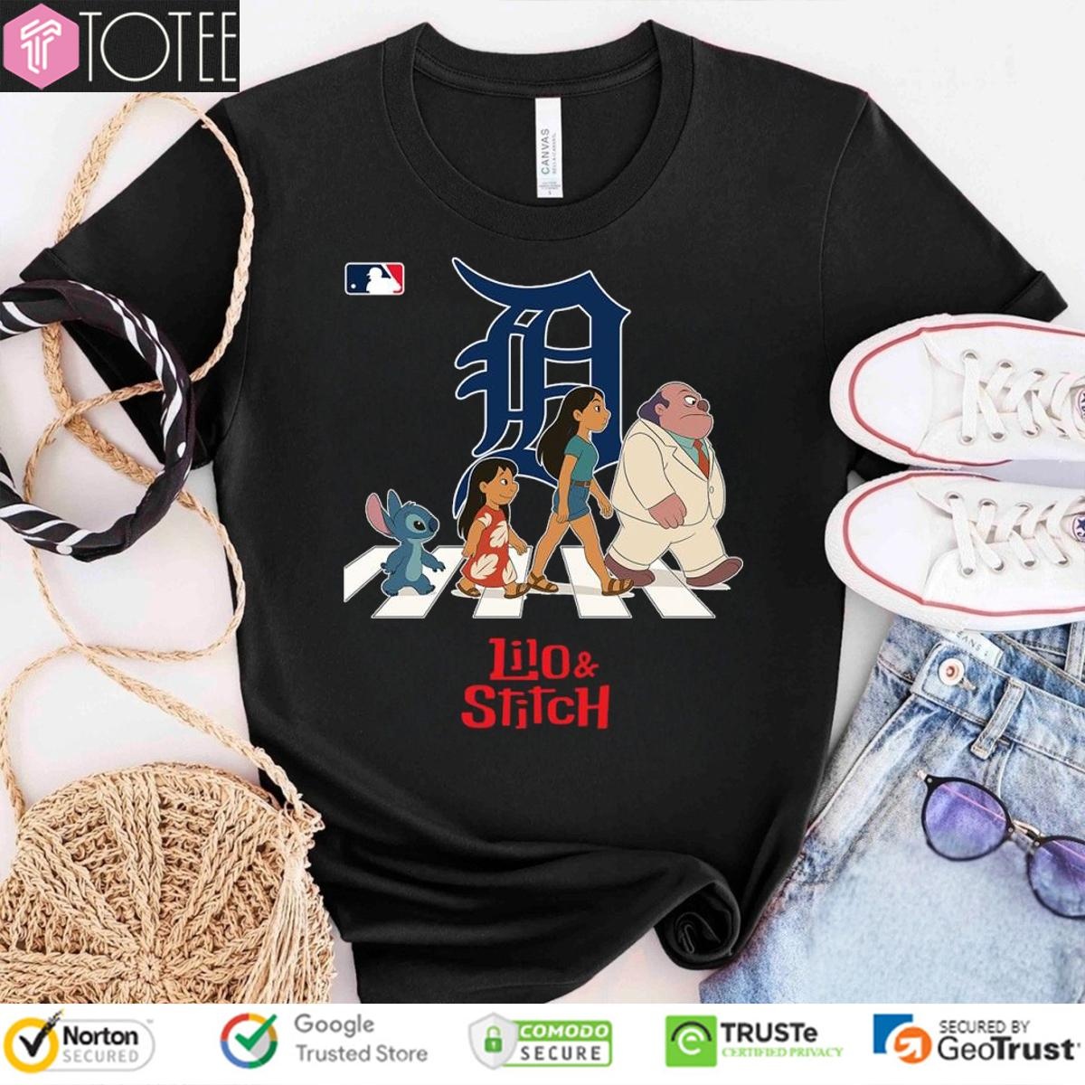 Lilo And Stitch Abbey Road Detroit Tigers Baseball T-shirt