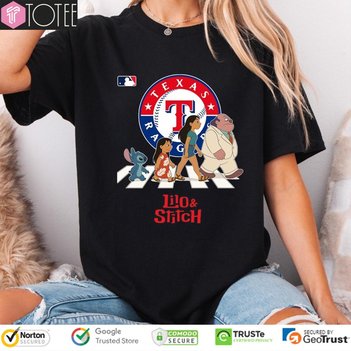 Texas Rangers Lilo And Stitch Abbey Road T-shirt 4