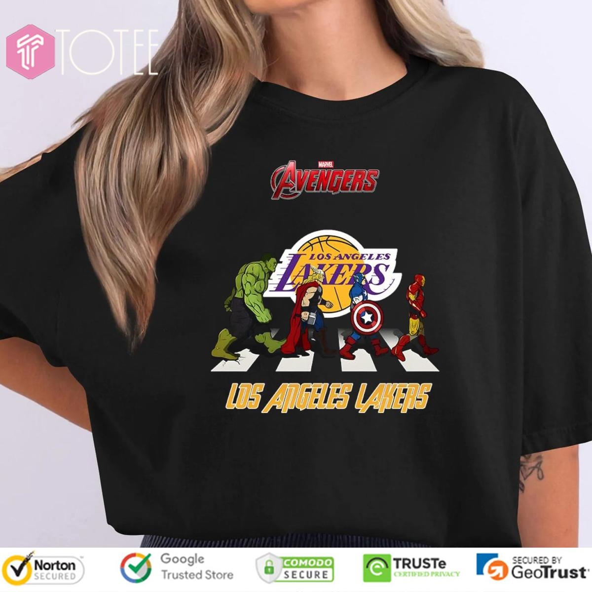 Los Angeles Lakers Marvel Avengers Abbey Road T-shirt 1