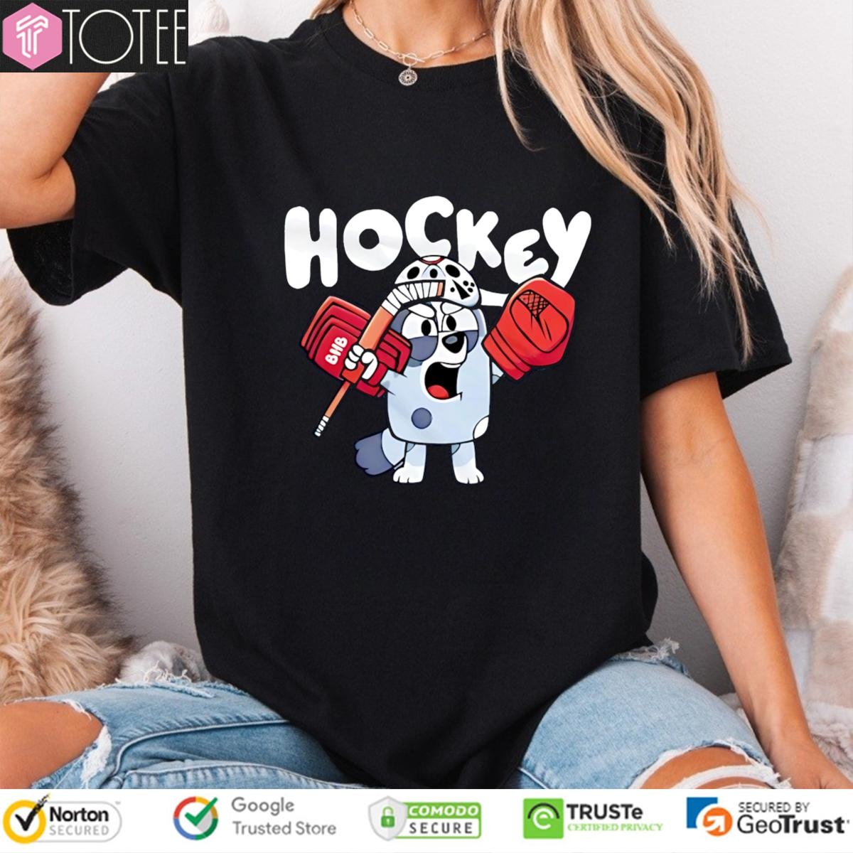 Bluey Heeler Wear Jason Mask And Play Hockey T-shirt 4