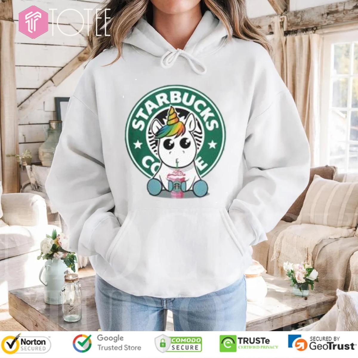 Lgbt Pride Unicorn Drinking Starbucks Coffee T-shirt 2