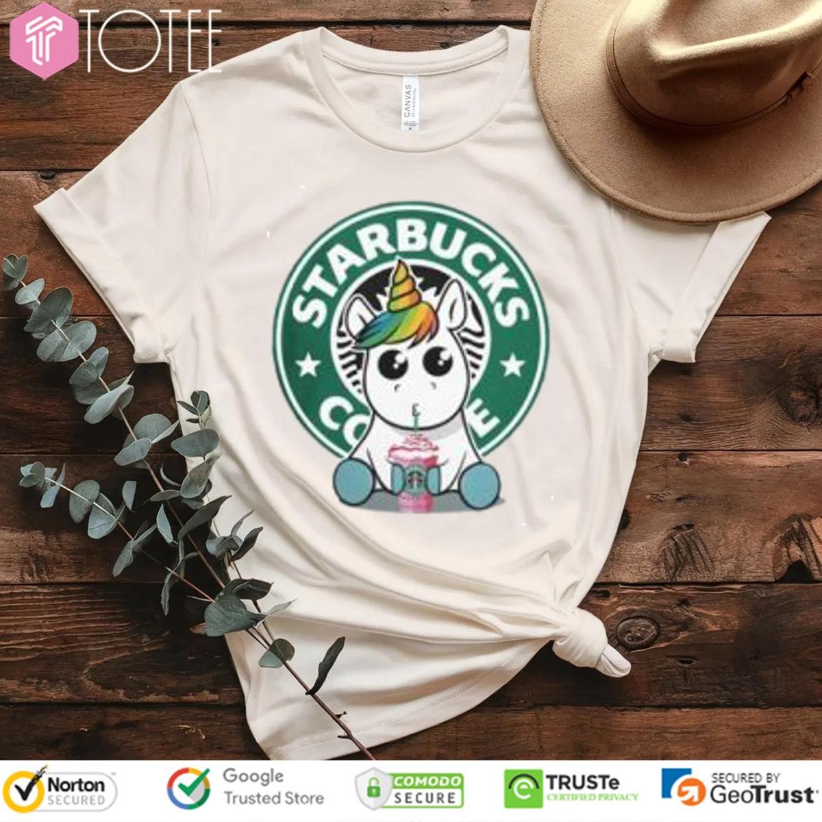 Lgbt Pride Unicorn Drinking Starbucks Coffee T-shirt