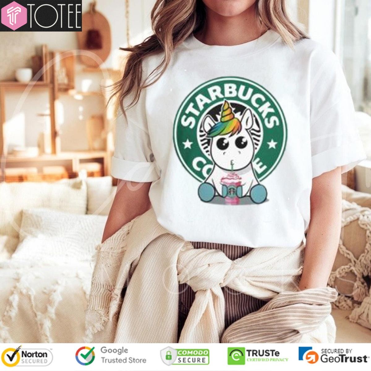 Lgbt Pride Unicorn Drinking Starbucks Coffee T-shirt 4