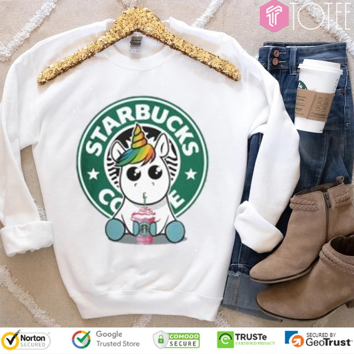 Lgbt Pride Unicorn Drinking Starbucks Coffee T-shirt 3