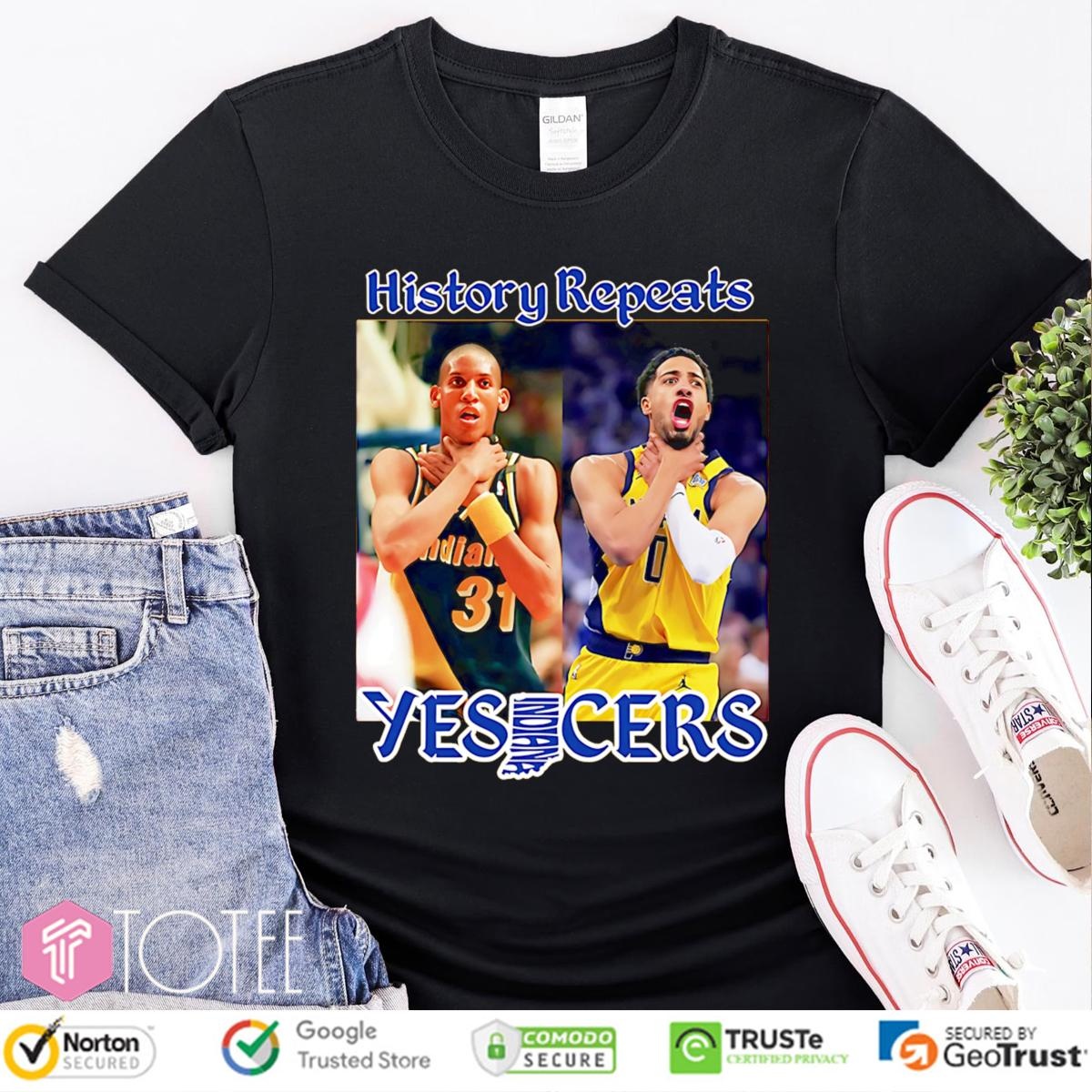 Reggie Miller Tyrese Haliburton Pacers Nba Choke History Repeats Yes Cers Shirt