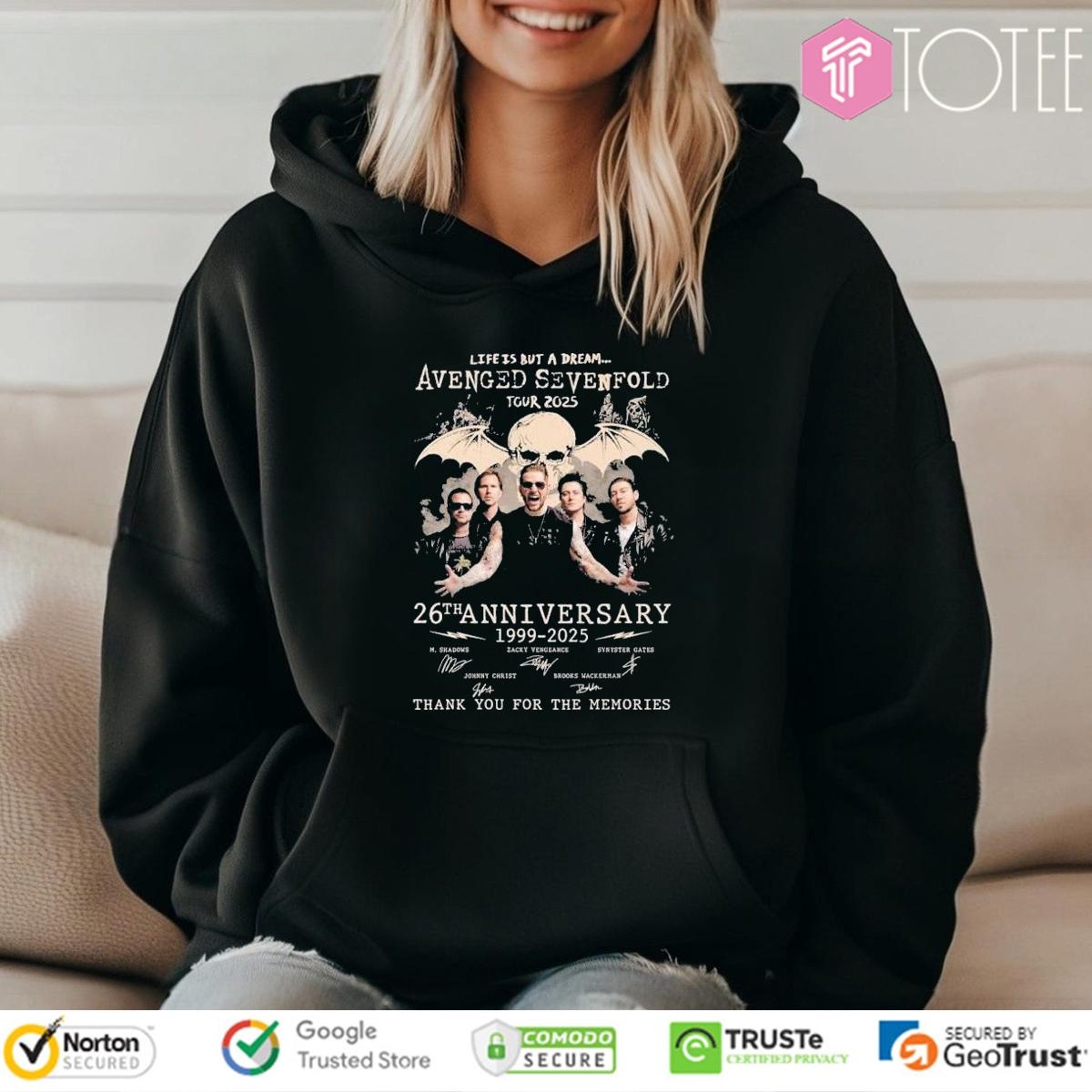 26Th Anniversary Avenged Sevenfold Life Is But A Dream Tour 2025 Signatures T-shirt 2