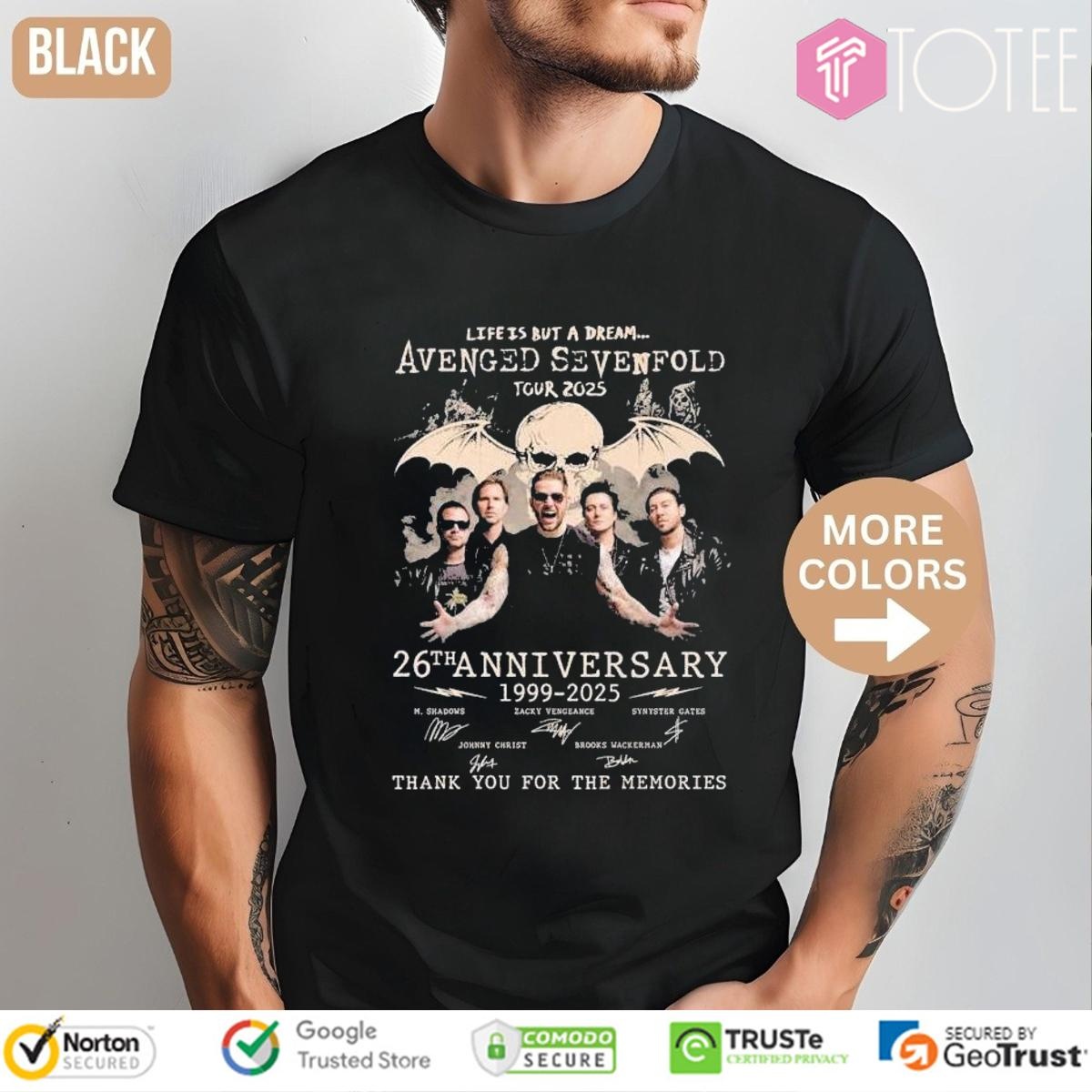 26Th Anniversary Avenged Sevenfold Life Is But A Dream Tour 2025 Signatures T-shirt
