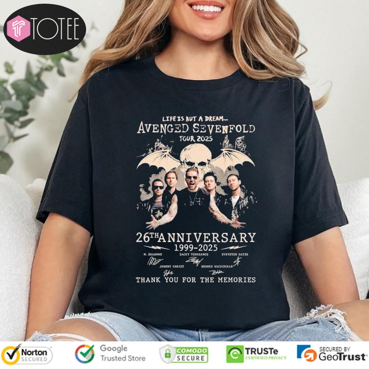 26Th Anniversary Avenged Sevenfold Life Is But A Dream Tour 2025 Signatures T-shirt 4