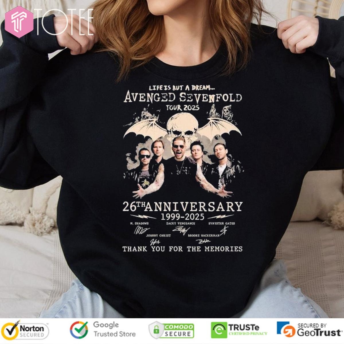 26Th Anniversary Avenged Sevenfold Life Is But A Dream Tour 2025 Signatures T-shirt 3