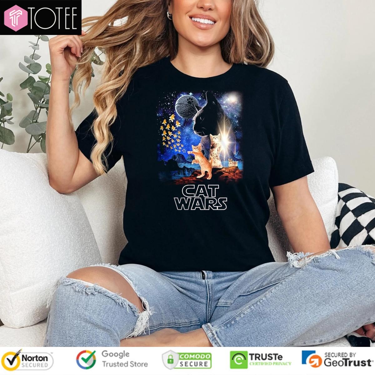 Humor Cat Wars Parody Star Wars Poster T-shirt 4