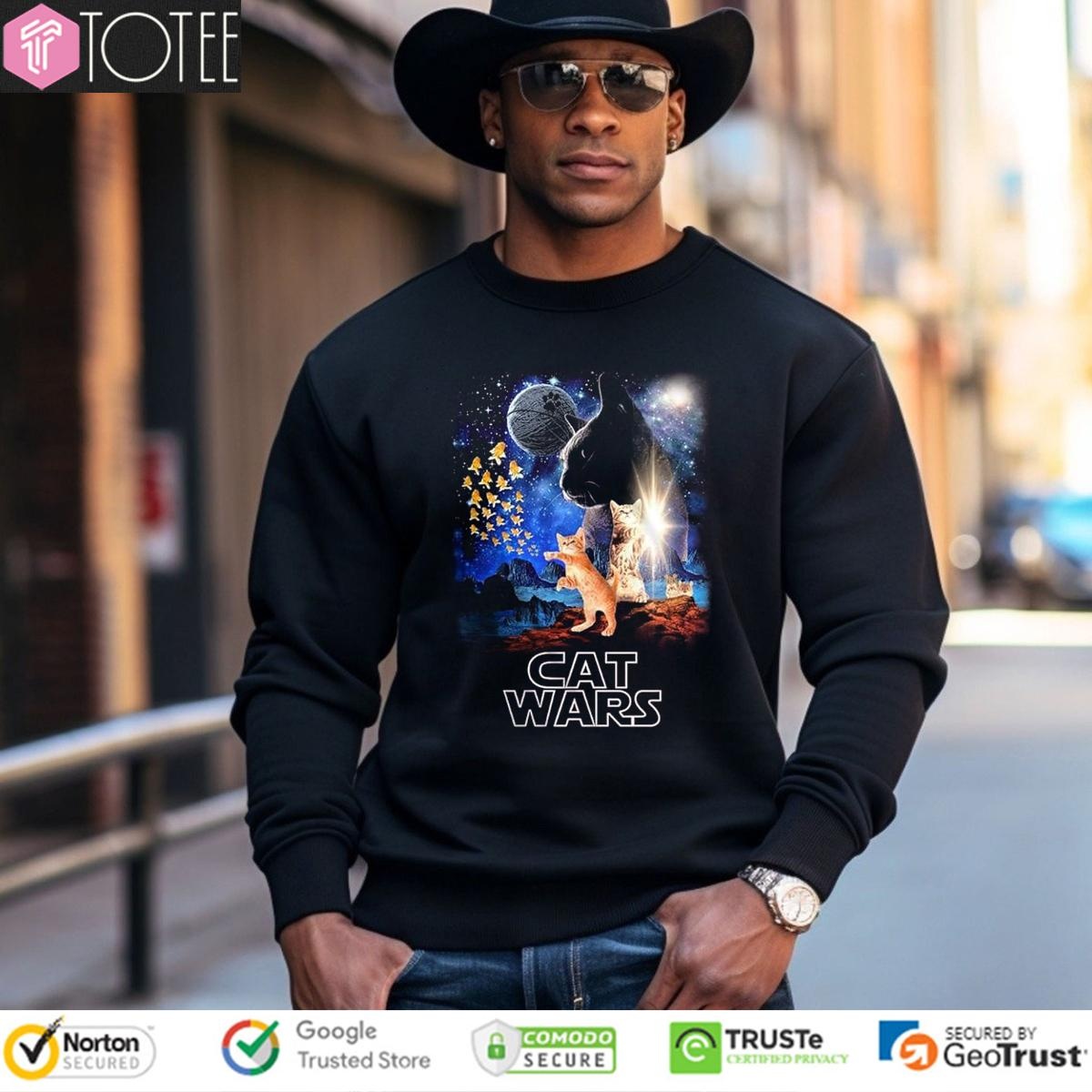 Humor Cat Wars Parody Star Wars Poster T-shirt 3