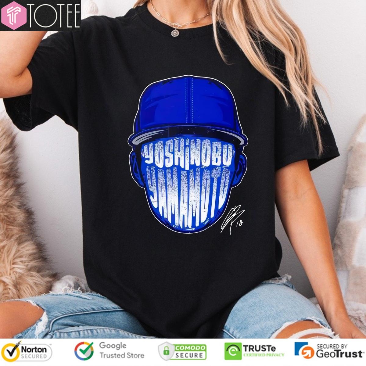 Los Angeles Dodgers Yoshinobu Yamamoto Face Silhouette Signature T-shirt 4