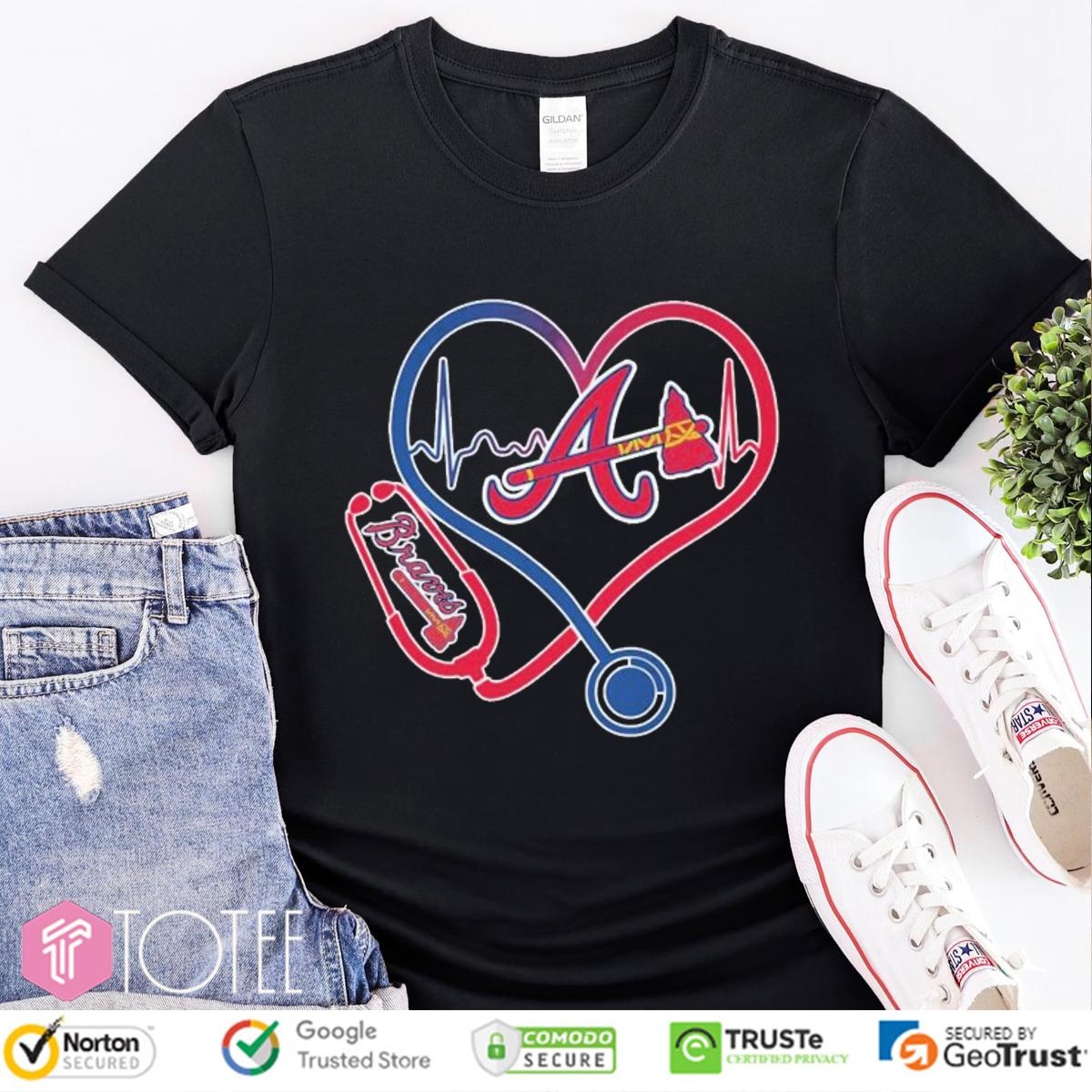 Stethoscope Heartbeat Nurse Atlanta Braves Baseball T-shirt