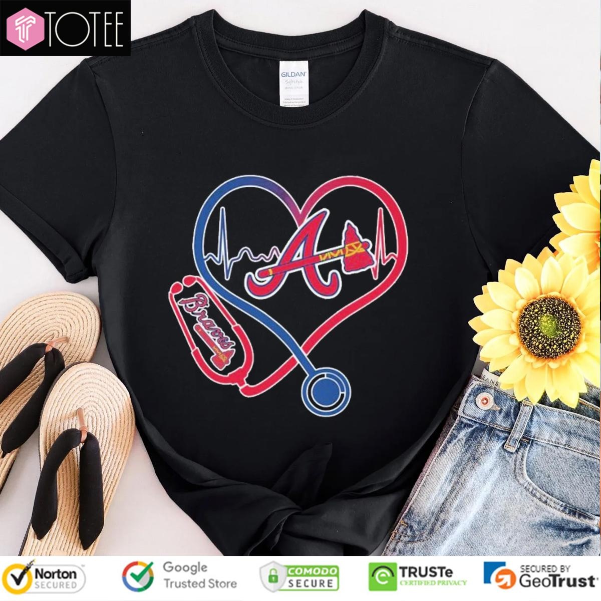 Stethoscope Heartbeat Nurse Atlanta Braves Baseball T-shirt 4