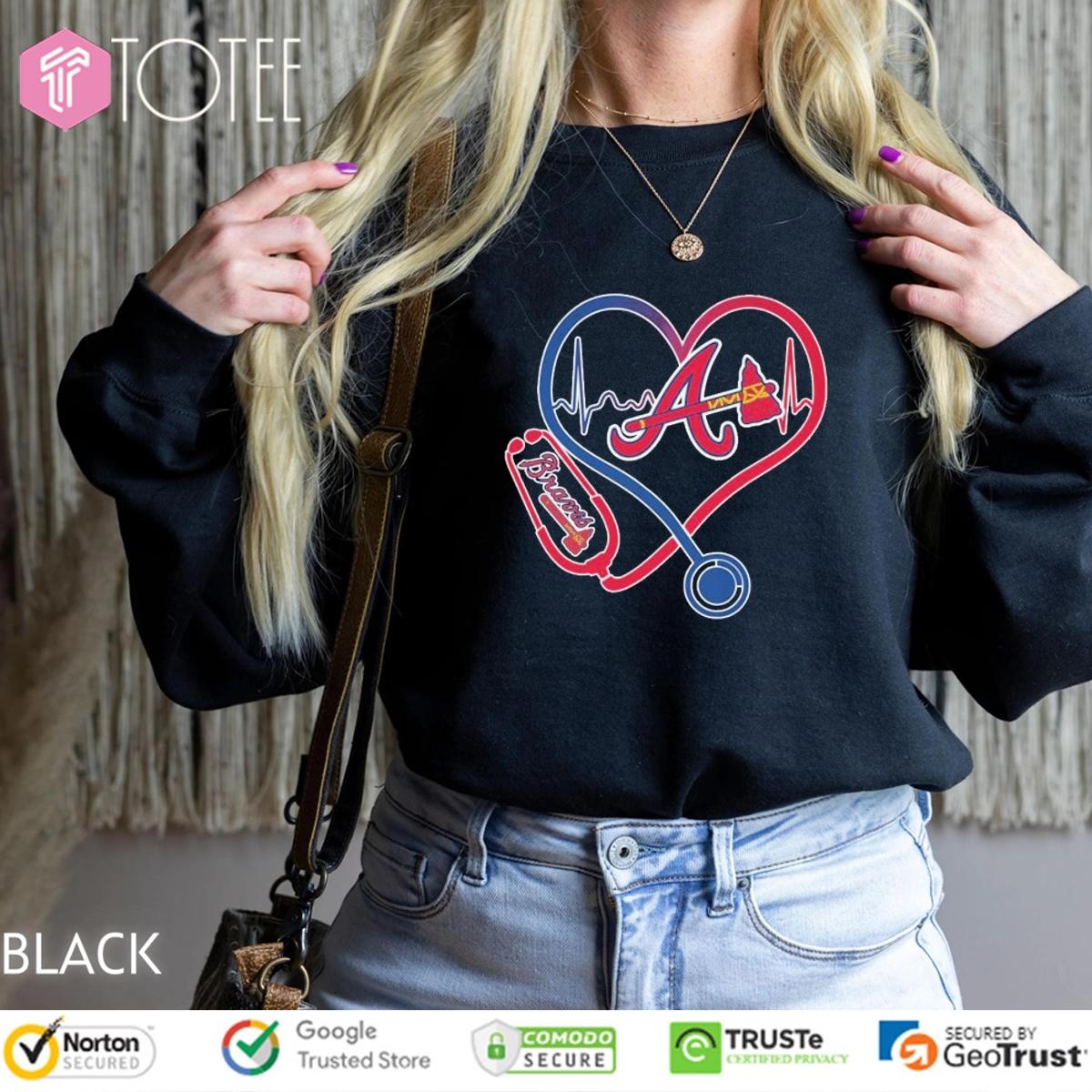 Stethoscope Heartbeat Nurse Atlanta Braves Baseball T-shirt 3