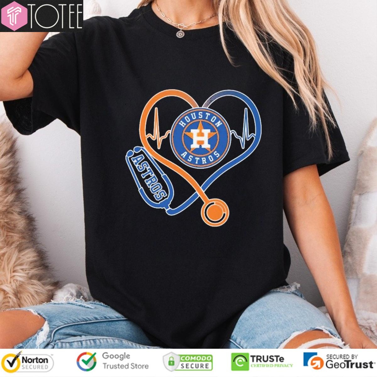 Stethoscope Heartbeat Nurse Houston Astros Baseball T-shirt 4