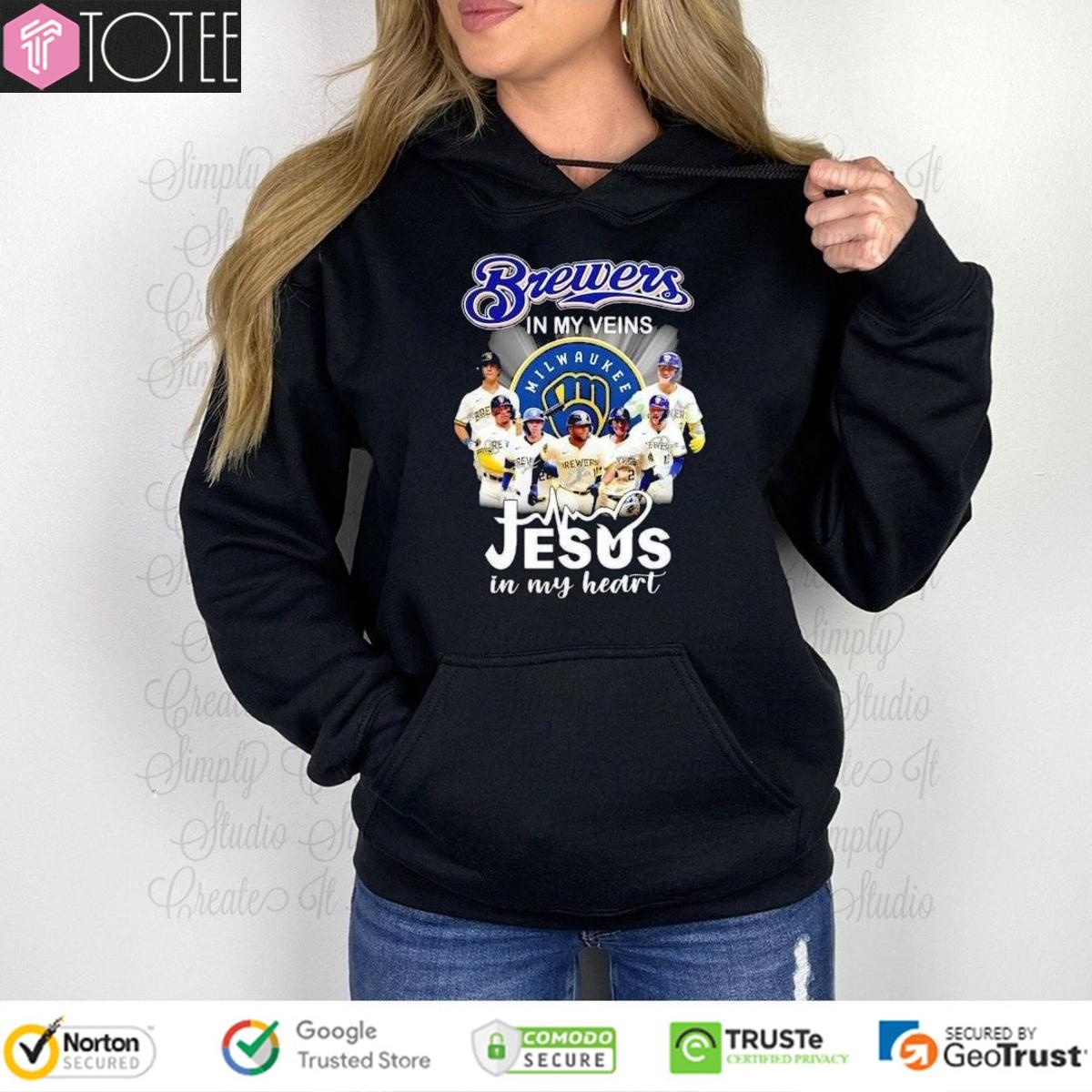 In My Veins Jesus In My Heart Milwaukee Brewers Baseball T-shirt 2