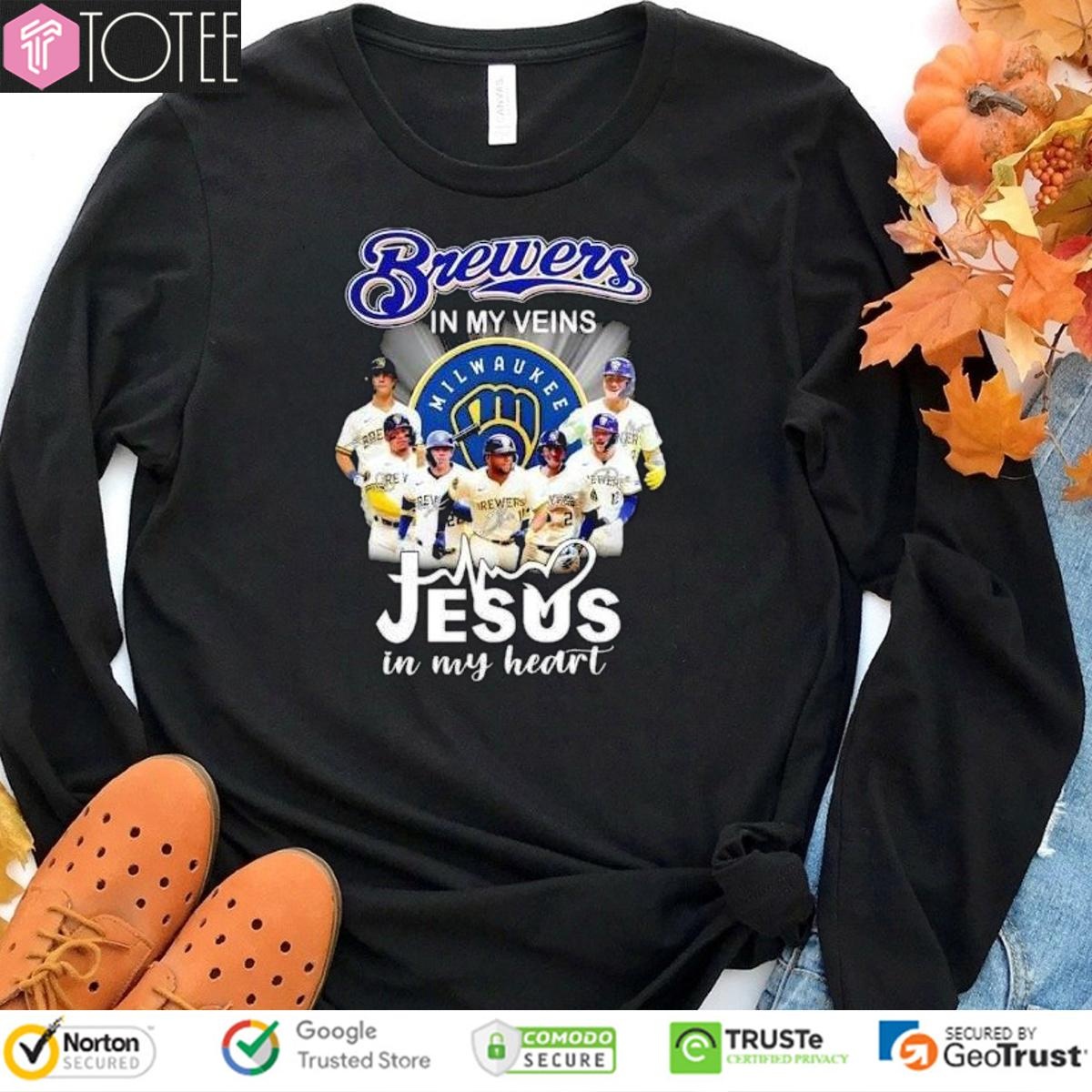In My Veins Jesus In My Heart Milwaukee Brewers Baseball T-shirt 3
