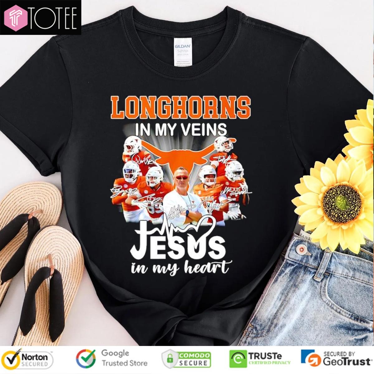 In My Veins Jesus In My Heart Texas Longhorns T-shirt