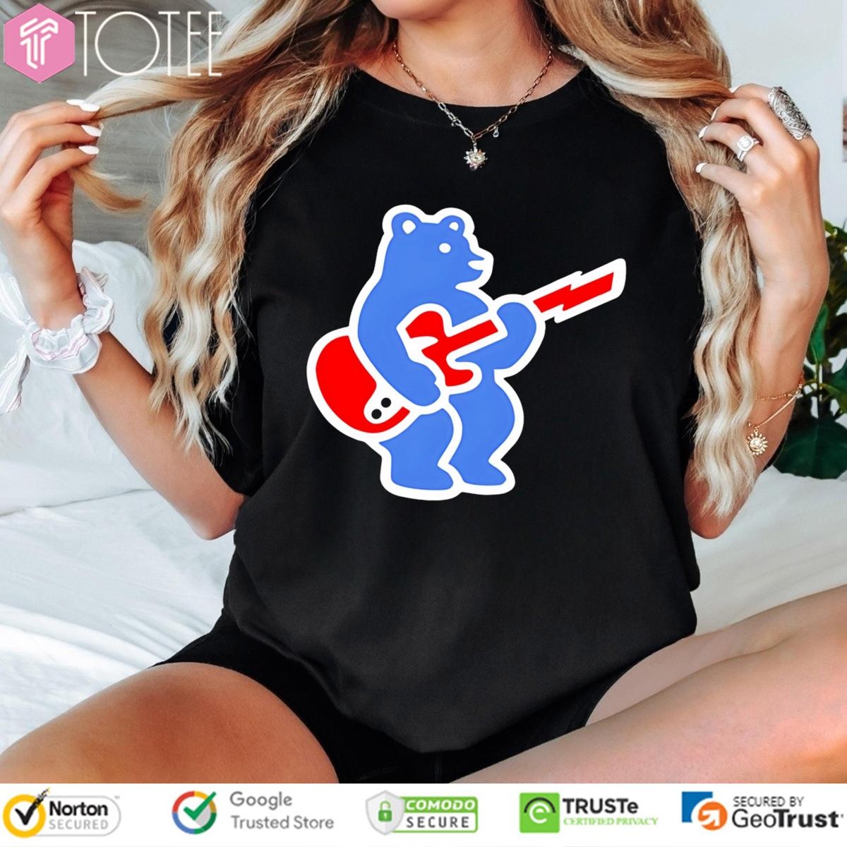 Chicago Cubs Bear Play Guitar Logo T-shirt 1