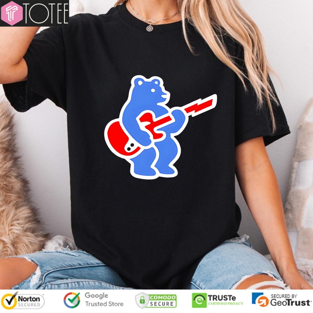 Chicago Cubs Bear Play Guitar Logo T-shirt 4