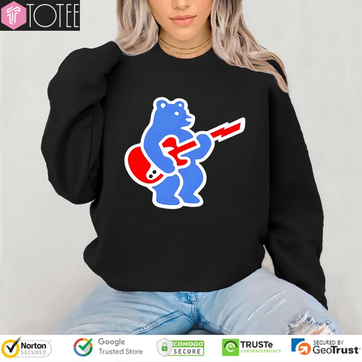 Chicago Cubs Bear Play Guitar Logo T-shirt 3