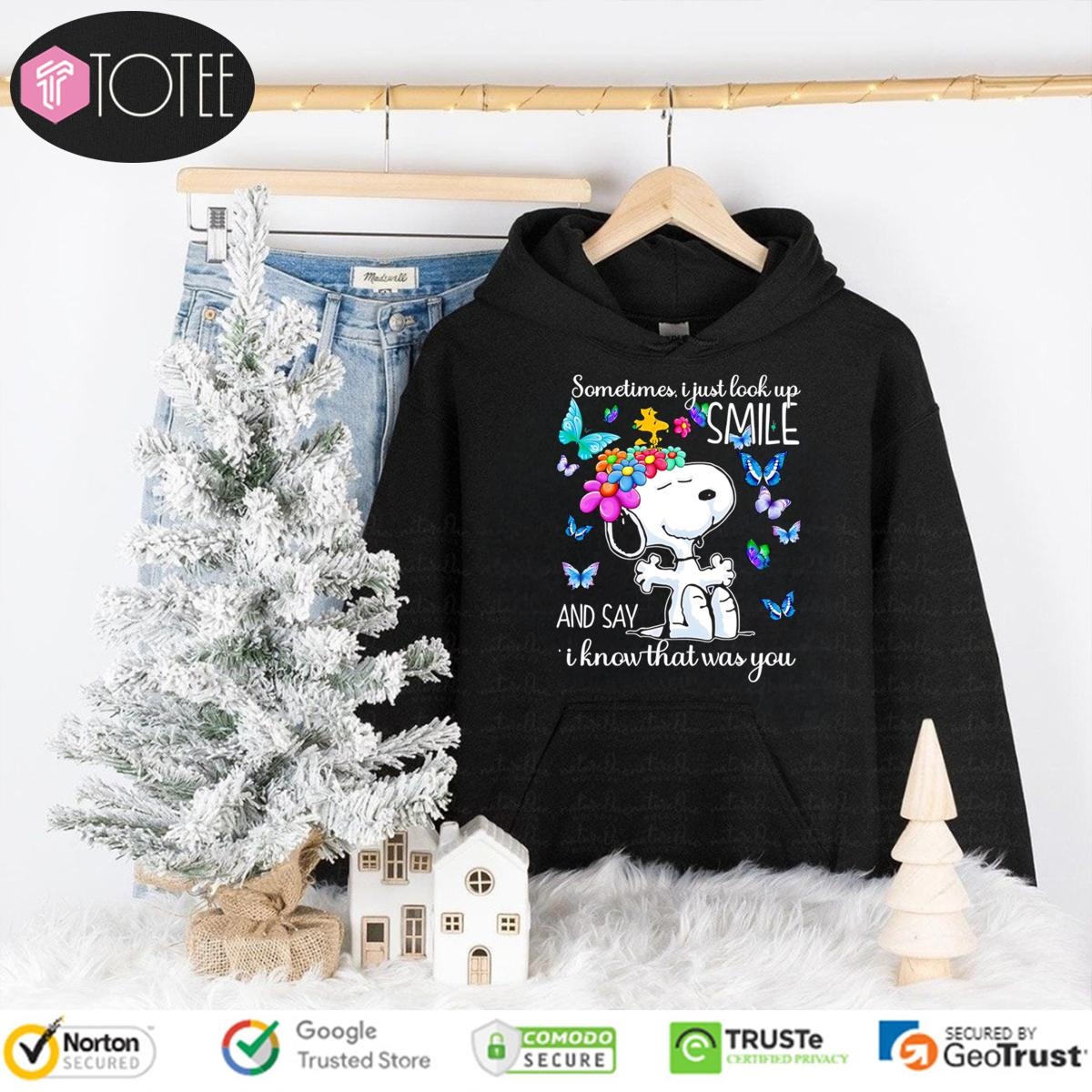 Butterfly Snoopy Sometimes I Just Look Up Smile And Say I Know That Was You T-shirt 2