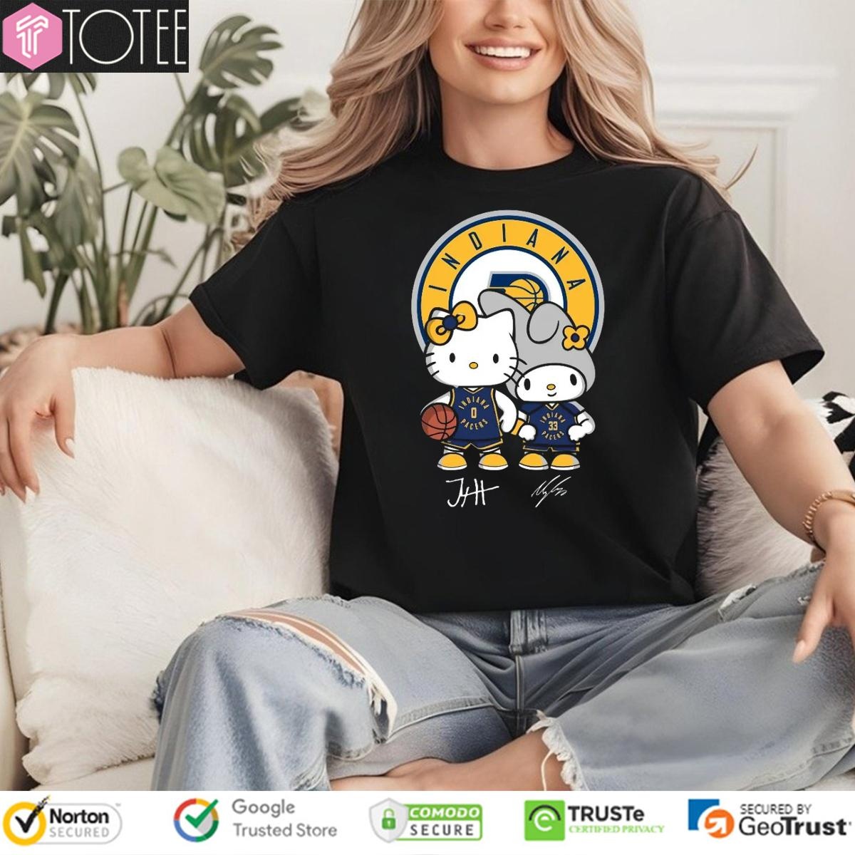 Indiana Pacers Tyrese Haliburton Myles Turner Hello Kitty Signatures T-shirt 4