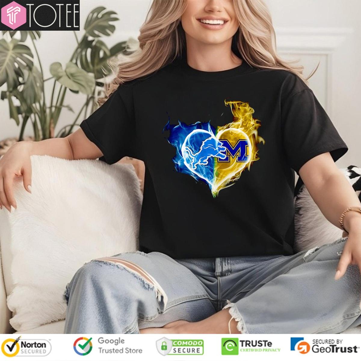 Smoke Heart Detroit Lions Michigan Wolverines T-shirt 4