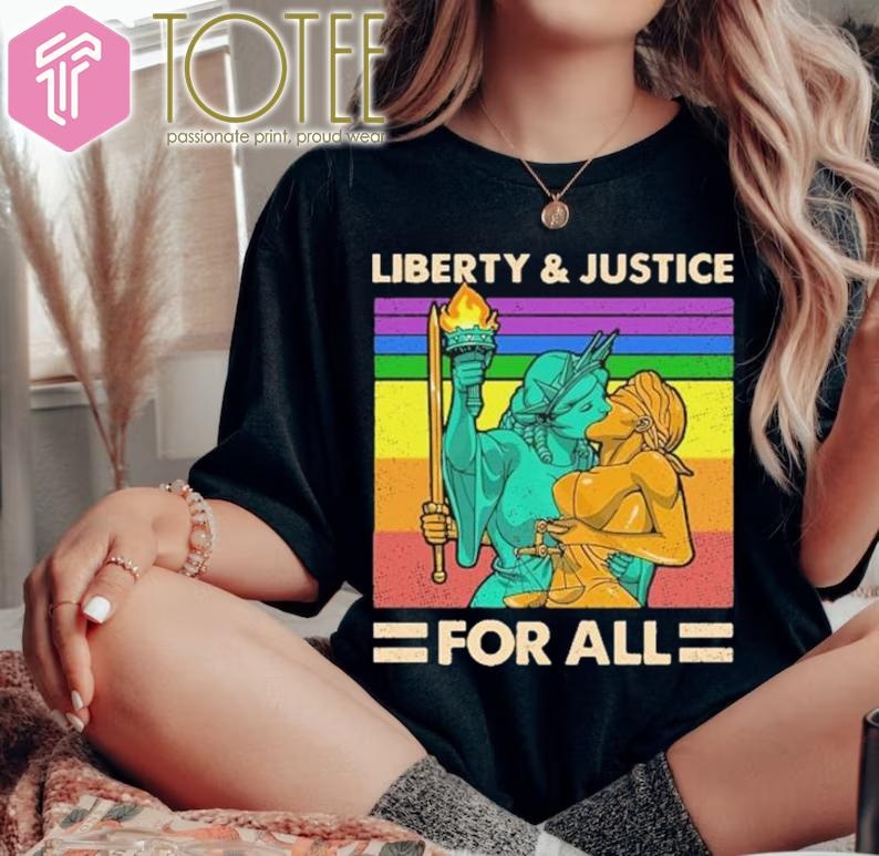 Lgbt Liberty Kiss Justice For All Vintage T-shirt 4