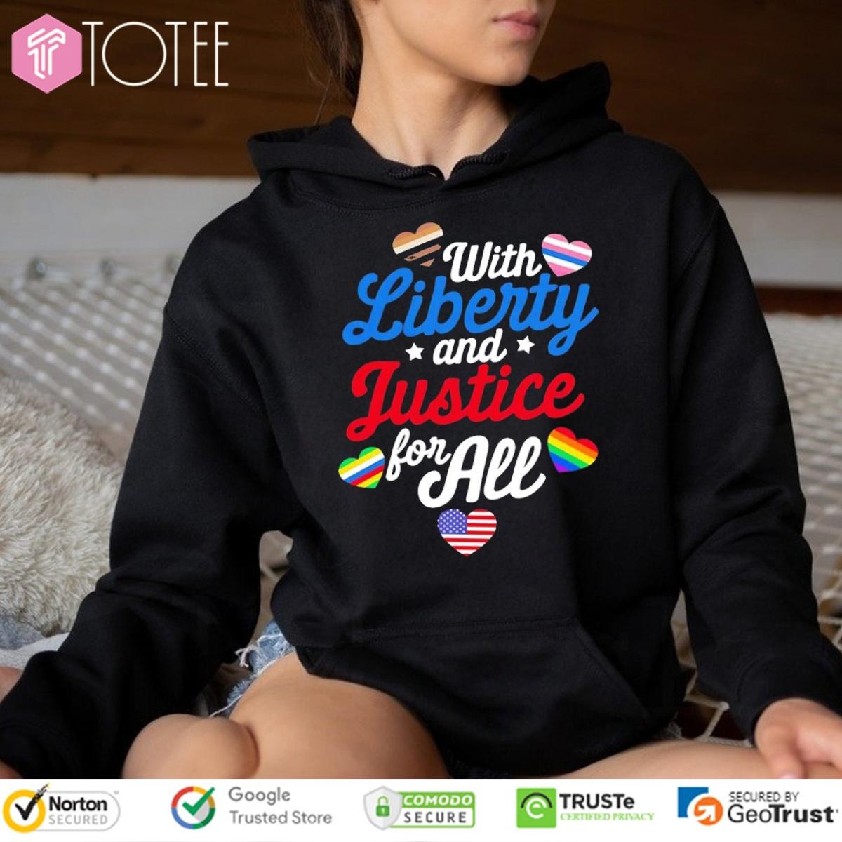 With Liberty And Justice For All Lgbt 4Th Of July Hearts T-shirt 2
