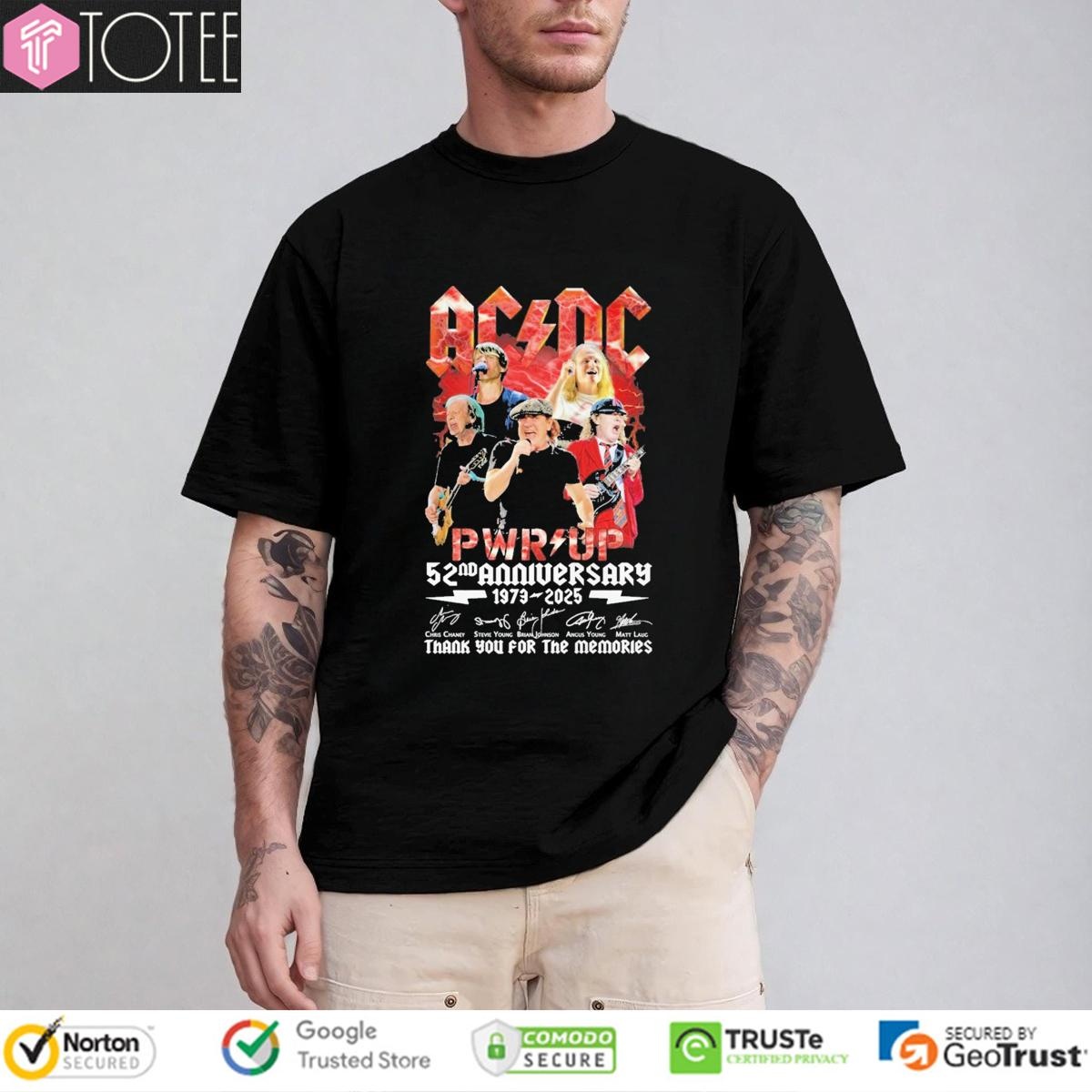 Acdc Pwr Up 52Nd Anniversary 1973-2025 Signatures T-shirt