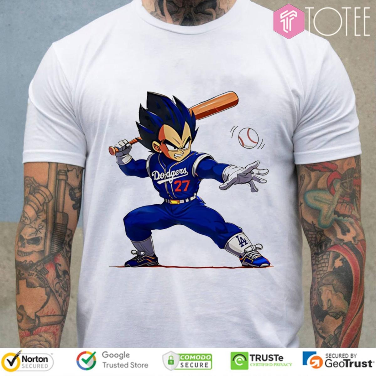 Dragon Ball Vegeta Playing Dodgers Baseball T-shirt 1