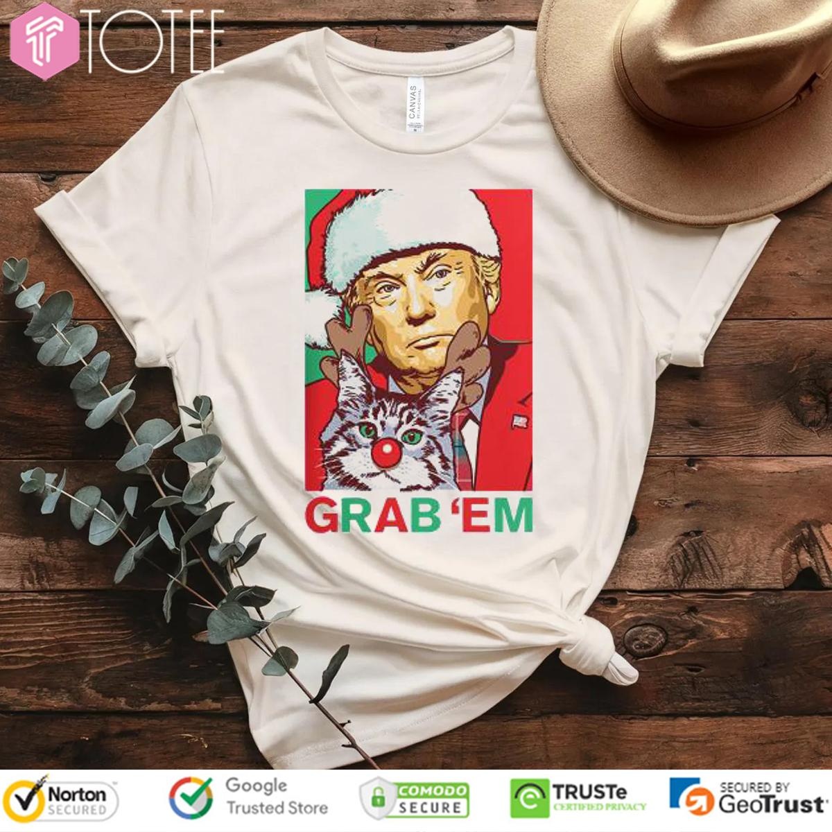 Santa Trump Cat Reindeer Grab Em T-shirt 4