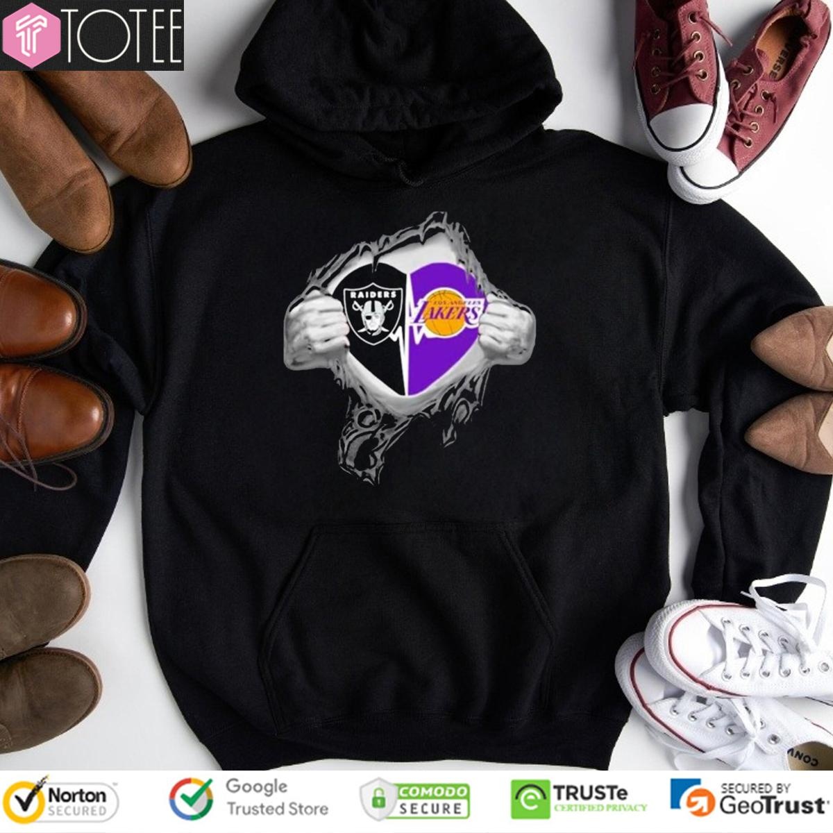 Blood Inside Me Las Vegas Raiders Los Angeles Lakers Heartbeat T-shirt 2