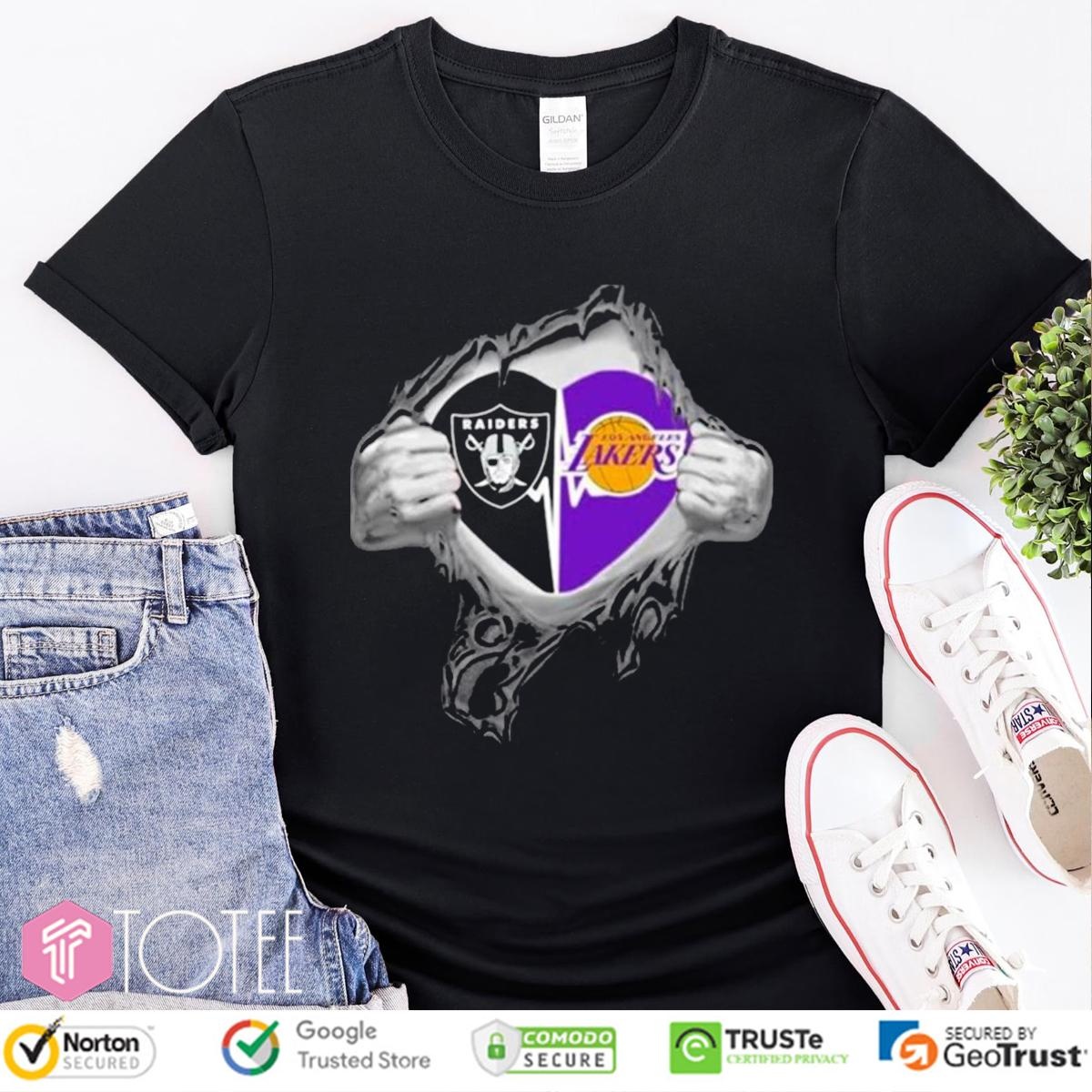 Blood Inside Me Las Vegas Raiders Los Angeles Lakers Heartbeat T-shirt