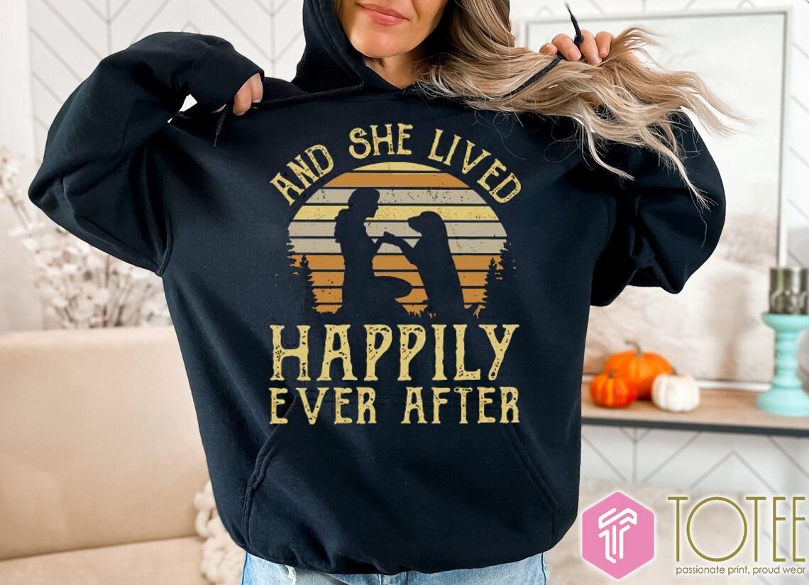 Girl And Her Dog She Lived Happily Ever After Sunset Vintage T-shirt 2