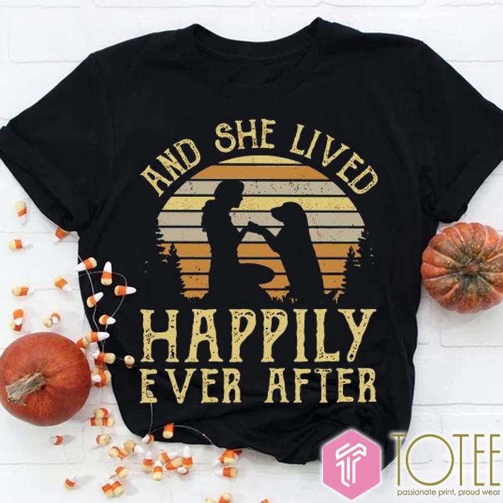 Girl And Her Dog She Lived Happily Ever After Sunset Vintage T-shirt