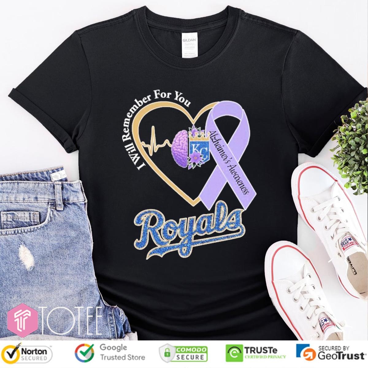 I Will Remember For You Alzheimers Awareness Kansas City Royals Heartbeat T-shirt