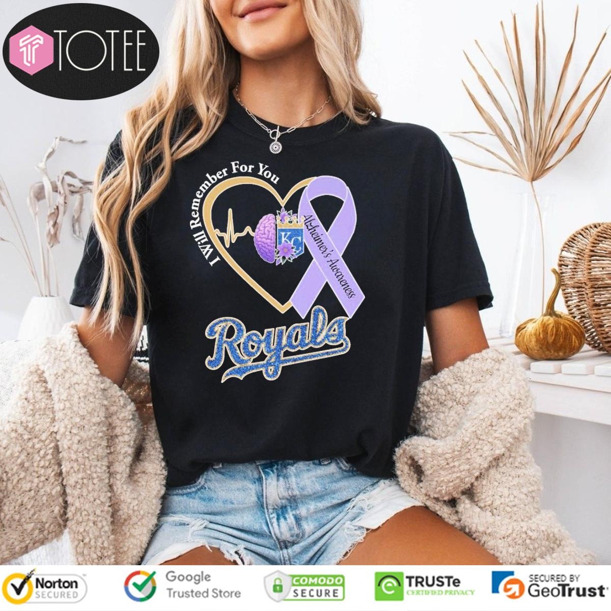 I Will Remember For You Alzheimers Awareness Kansas City Royals Heartbeat T-shirt 4