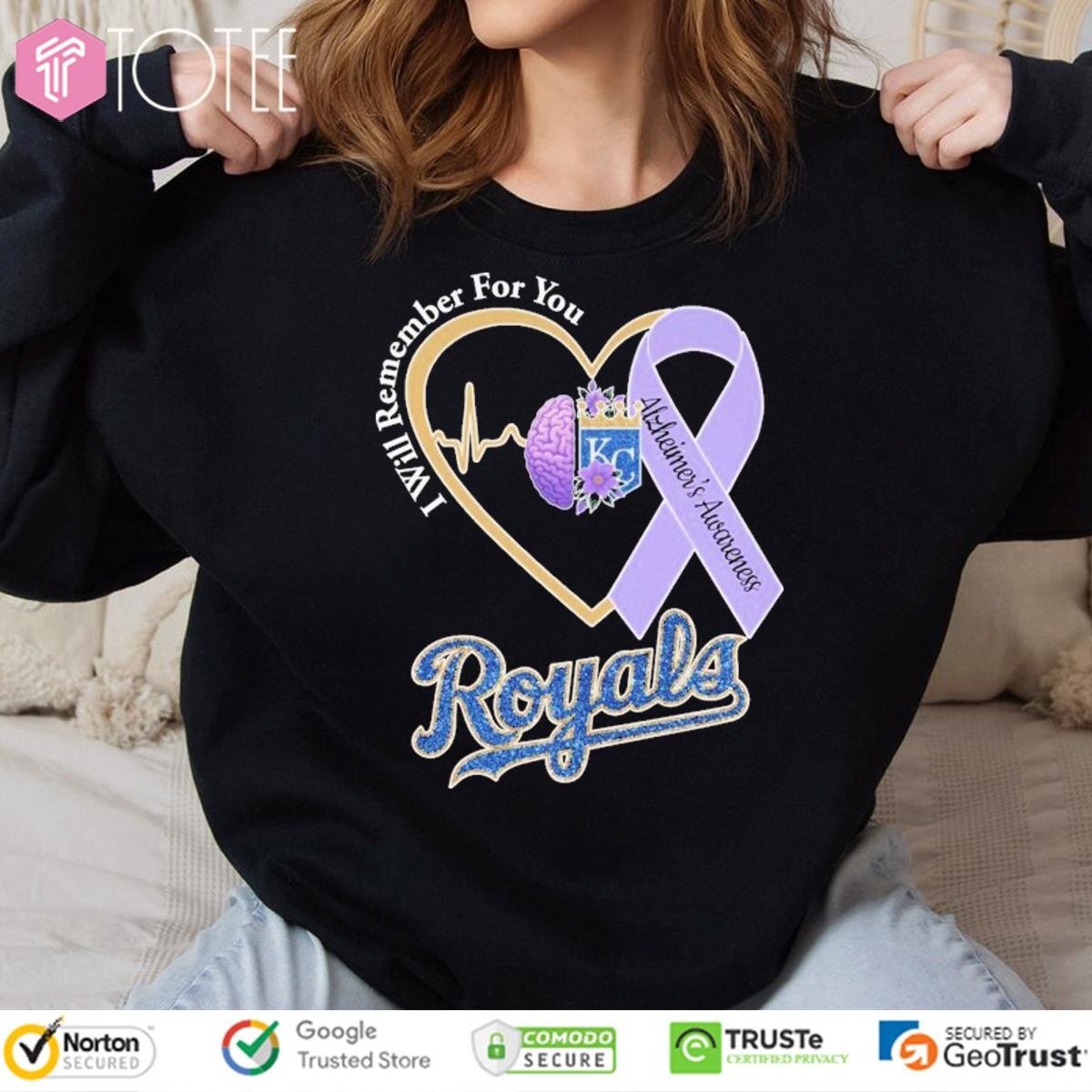 I Will Remember For You Alzheimers Awareness Kansas City Royals Heartbeat T-shirt 3