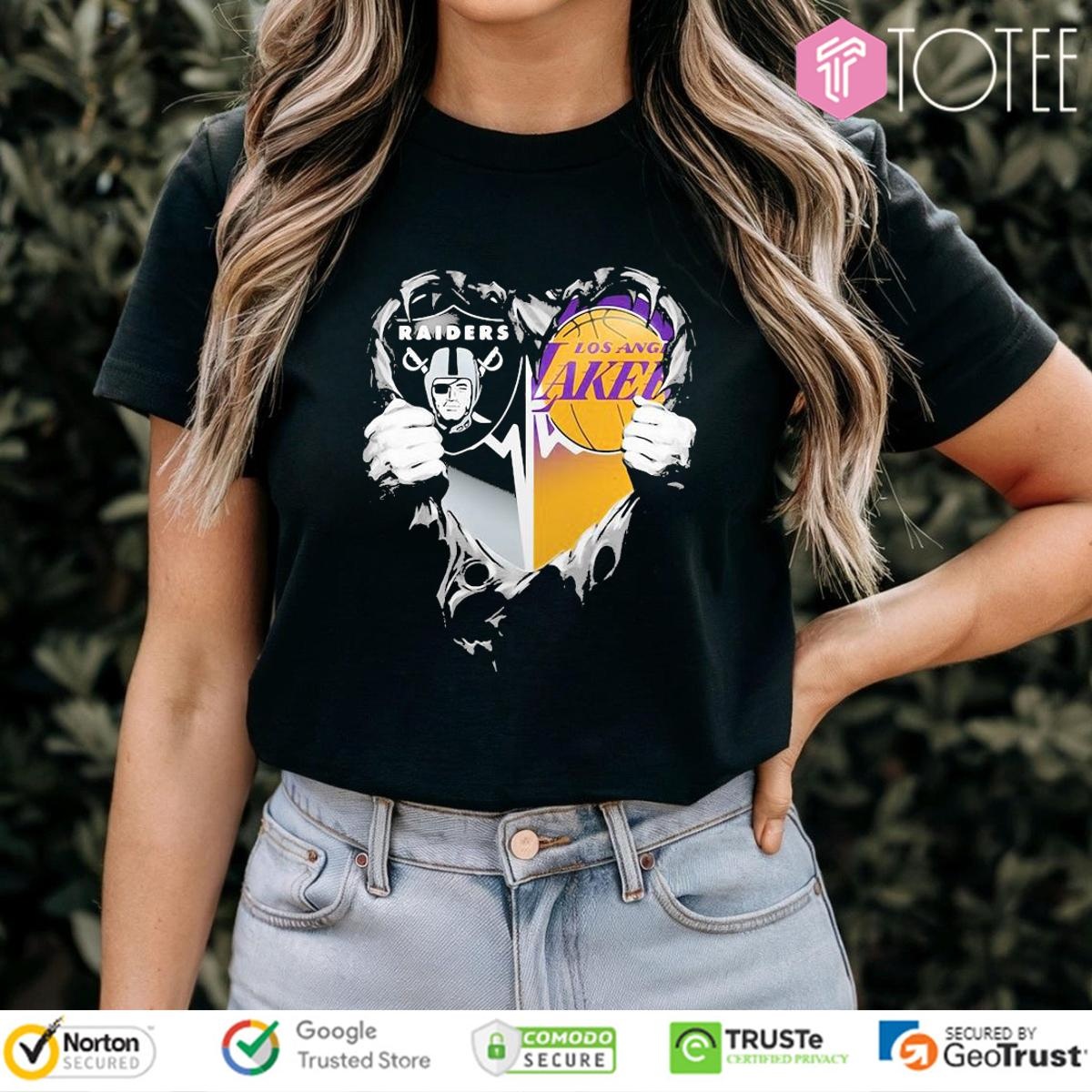 Inside Me Raiders And Lakers Heartbeat T-shirt 4