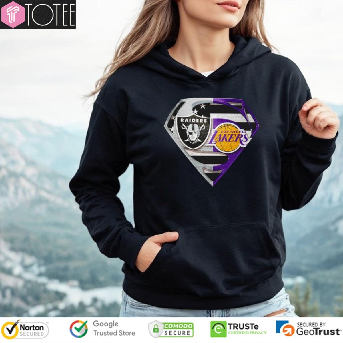 Las Vegas Raiders And Los Angeles Lakers Superman American Flag T-shirt 2