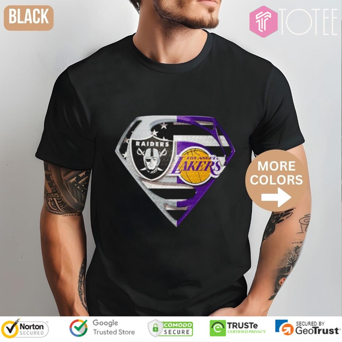 Las Vegas Raiders And Los Angeles Lakers Superman American Flag T-shirt