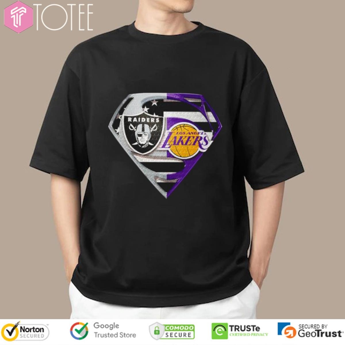 Las Vegas Raiders And Los Angeles Lakers Superman American Flag T-shirt 4