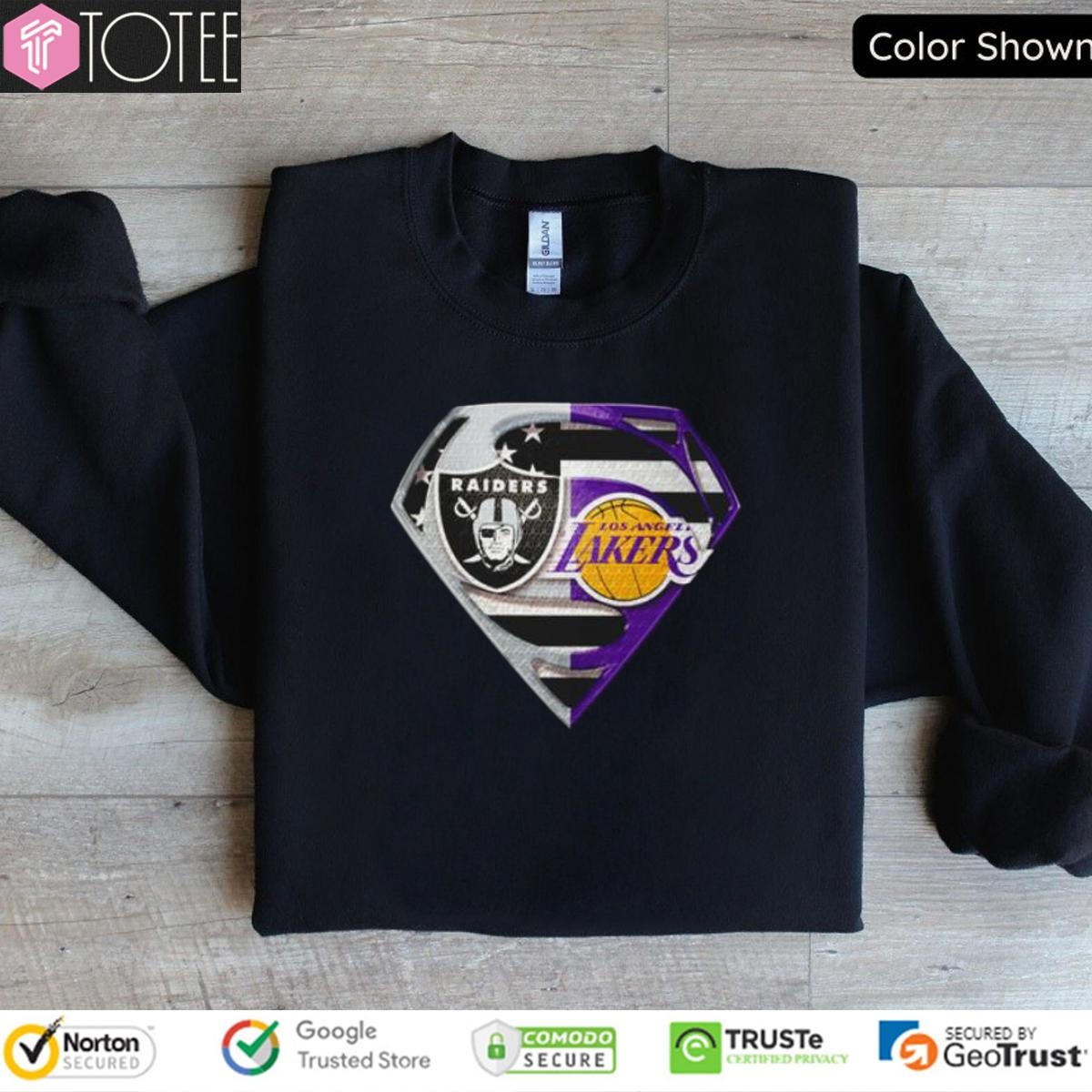 Las Vegas Raiders And Los Angeles Lakers Superman American Flag T-shirt 3